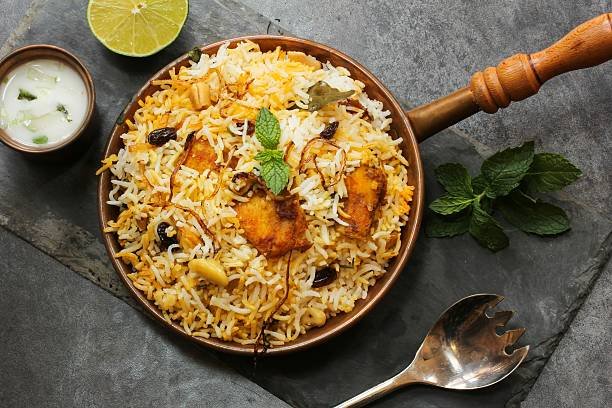 Fish Biryani with basmati rice Indian food